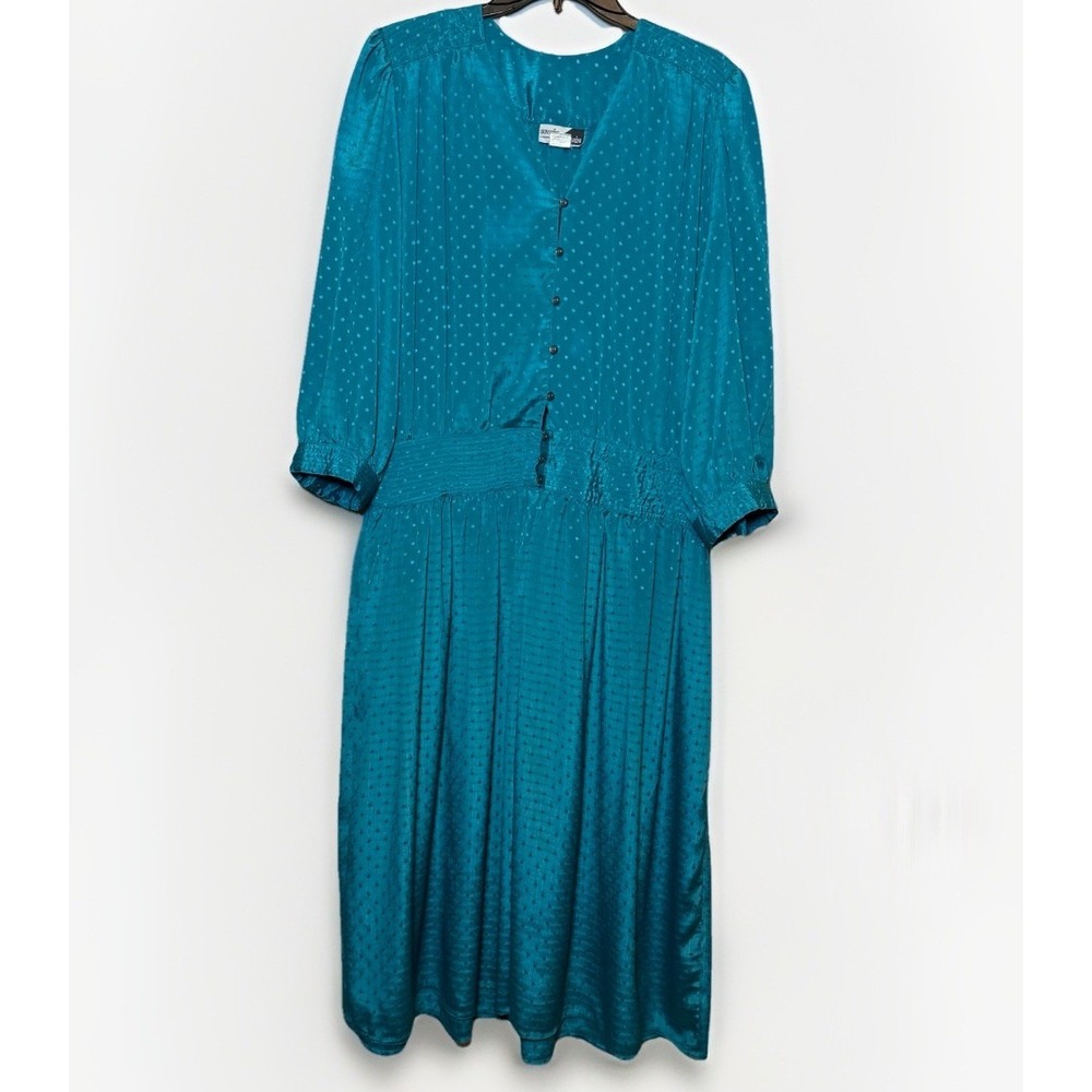 Vintage 80s Sunshine Starshine Teal Polka Dot Dress Size 18 Golden Girls